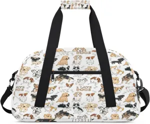 Cute Graffiti Dog Gym Duffel Bag for Men Women Dog Sports Tote Bag with Adjustable Shoulder Strap for Dance Gymnastics Traveling Outdoor Camping Overnight Stay
