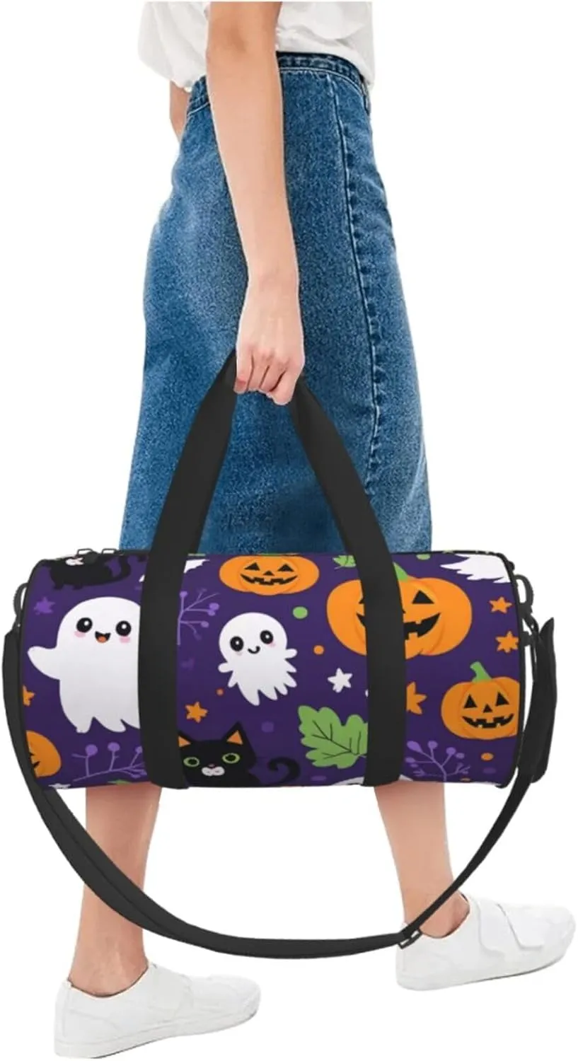Cute Halloween Pattern Printed Travel Bag,Round Personal Item Storage bag,Foldie Duffel Bag for Traveling Vacation,Fitness,Sports