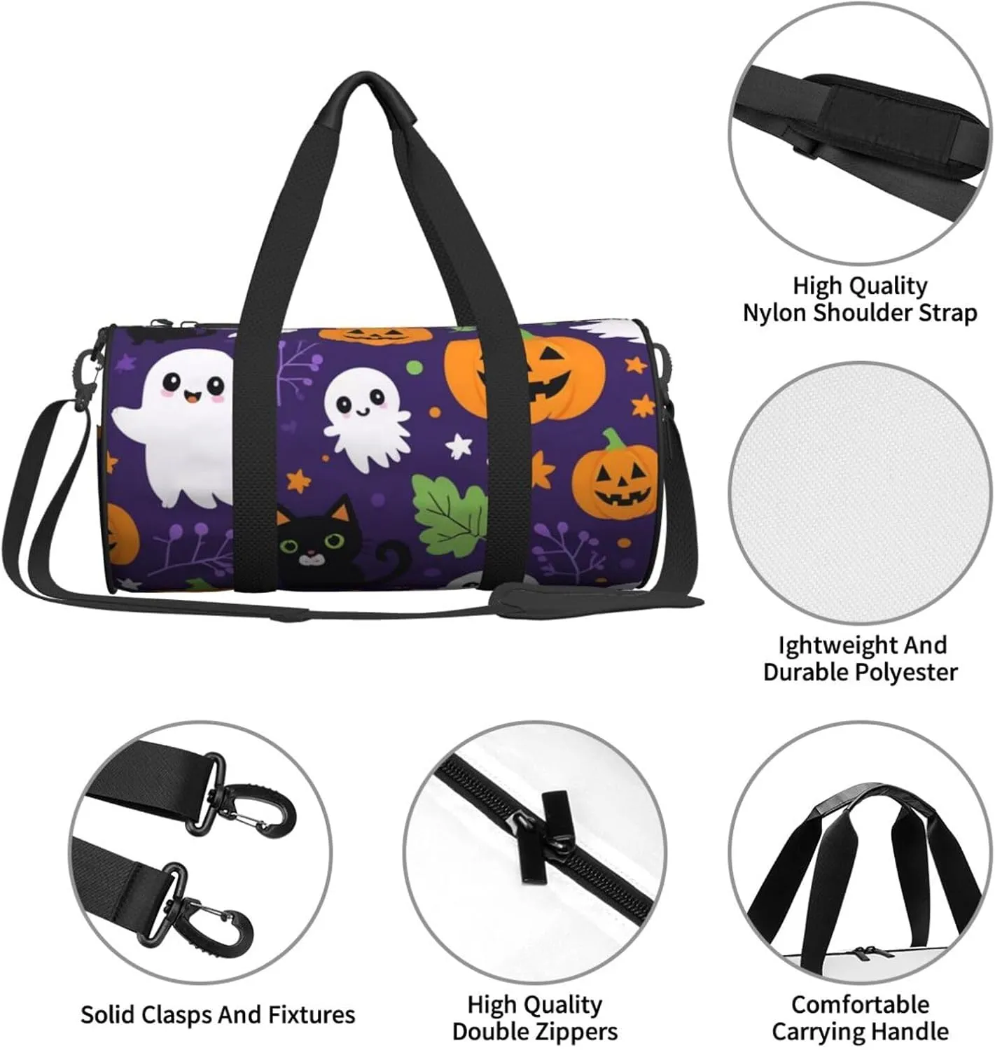 Cute Halloween Pattern Printed Travel Bag,Round Personal Item Storage bag,Foldie Duffel Bag for Traveling Vacation,Fitness,Sports