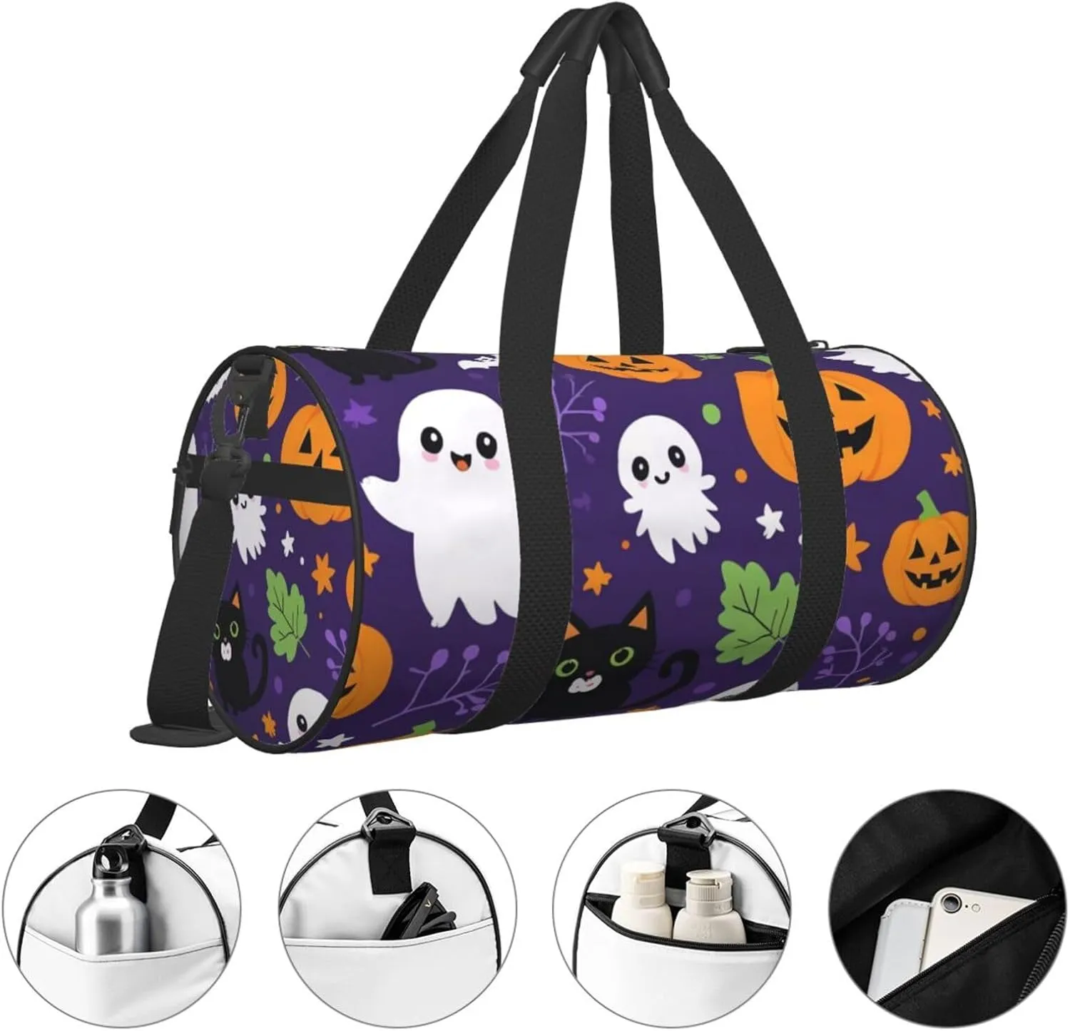 Cute Halloween Pattern Printed Travel Bag,Round Personal Item Storage bag,Foldie Duffel Bag for Traveling Vacation,Fitness,Sports