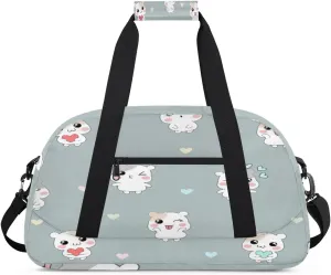 Cute Hamsters Gym Duffel Bag for Men Women Love Hearts Pattern Sports Tote Bag with Adjustable Shoulder Strap for Dance Gymnastics Traveling Outdoor Camping Overnight Stay