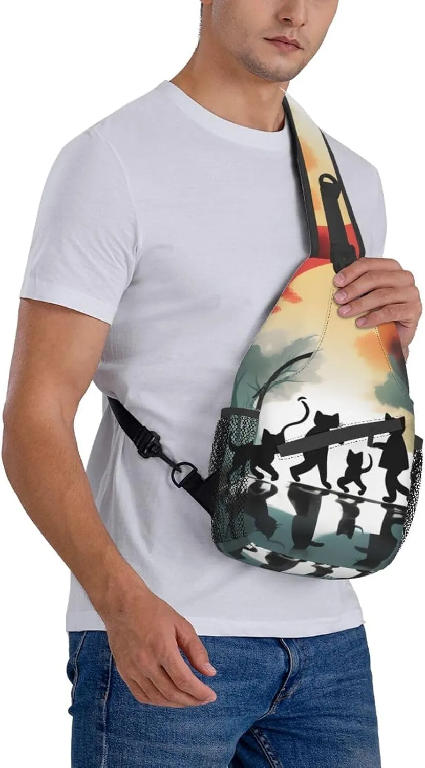 cute happy kitten Print Sling Backpack, Sling Bag, Crossbody Chest Bag Daypack, for Hiking Travel