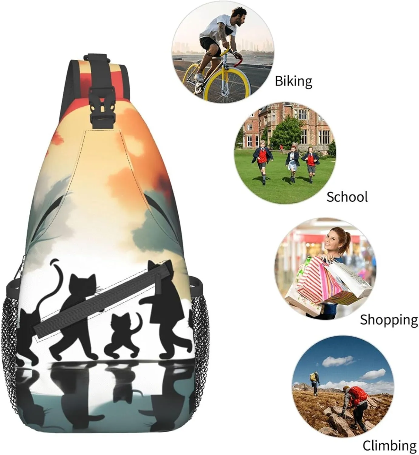 cute happy kitten Print Sling Backpack, Sling Bag, Crossbody Chest Bag Daypack, for Hiking Travel
