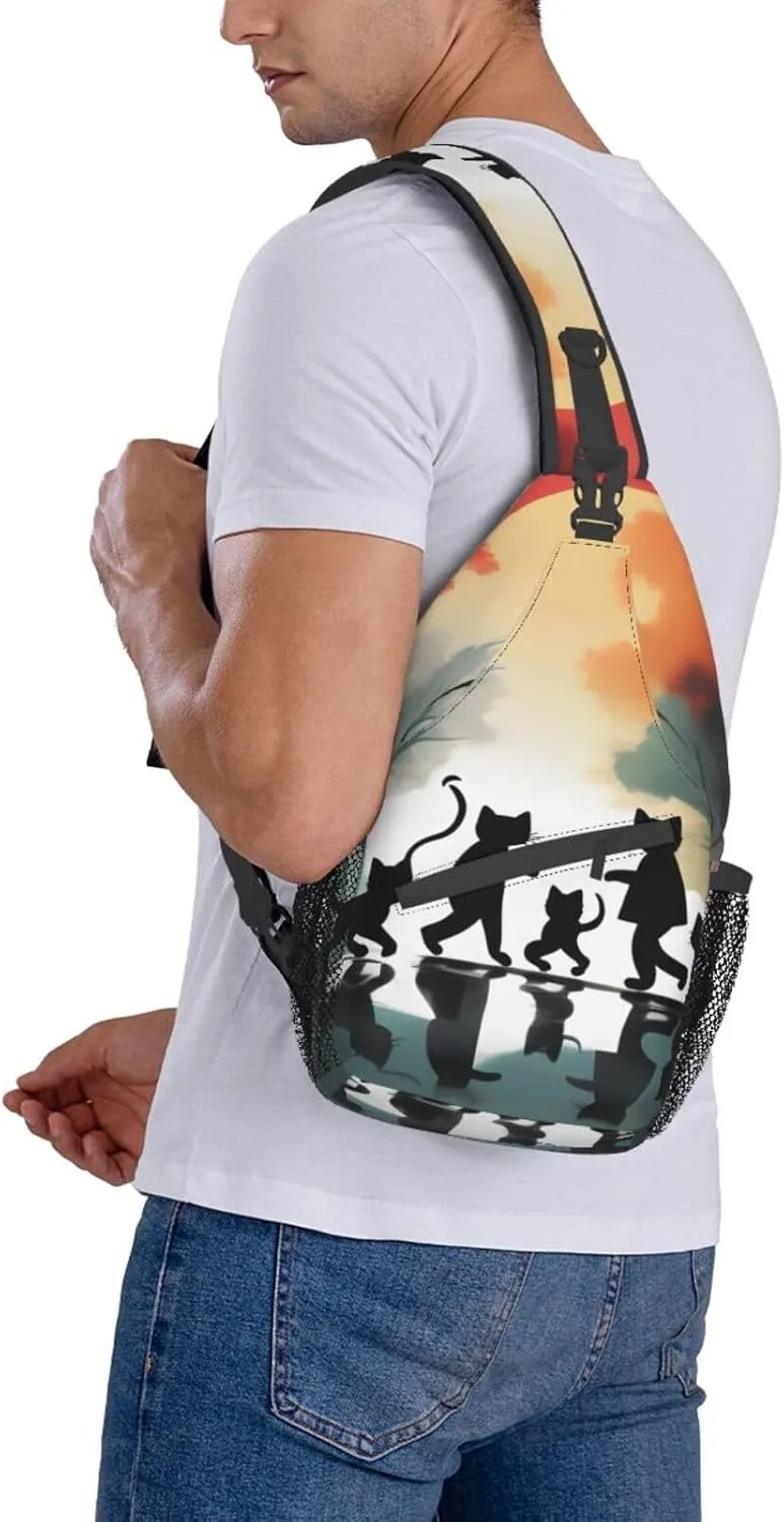 cute happy kitten Print Sling Backpack, Sling Bag, Crossbody Chest Bag Daypack, for Hiking Travel