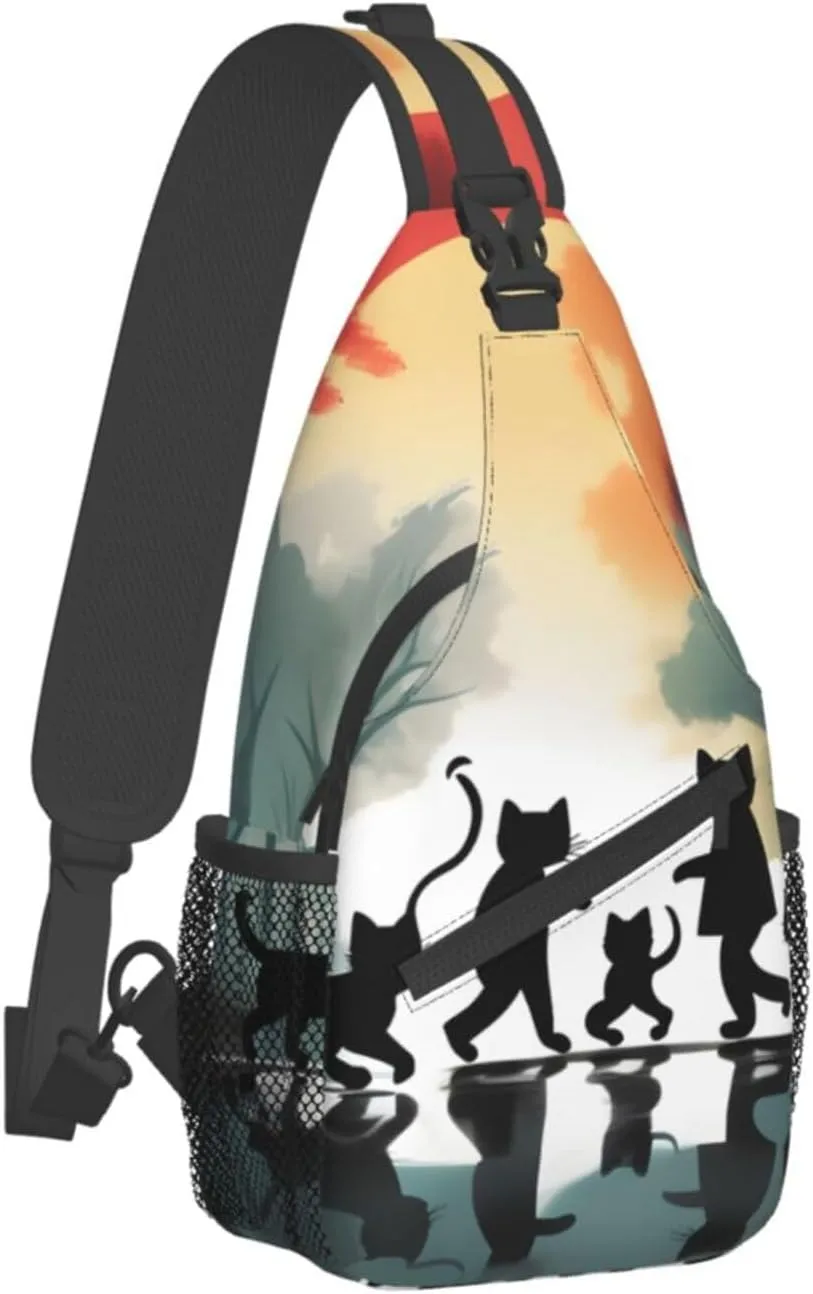 cute happy kitten Print Sling Backpack, Sling Bag, Crossbody Chest Bag Daypack, for Hiking Travel
