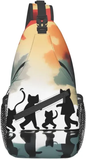 cute happy kitten Print Sling Backpack, Sling Bag, Crossbody Chest Bag Daypack, for Hiking Travel