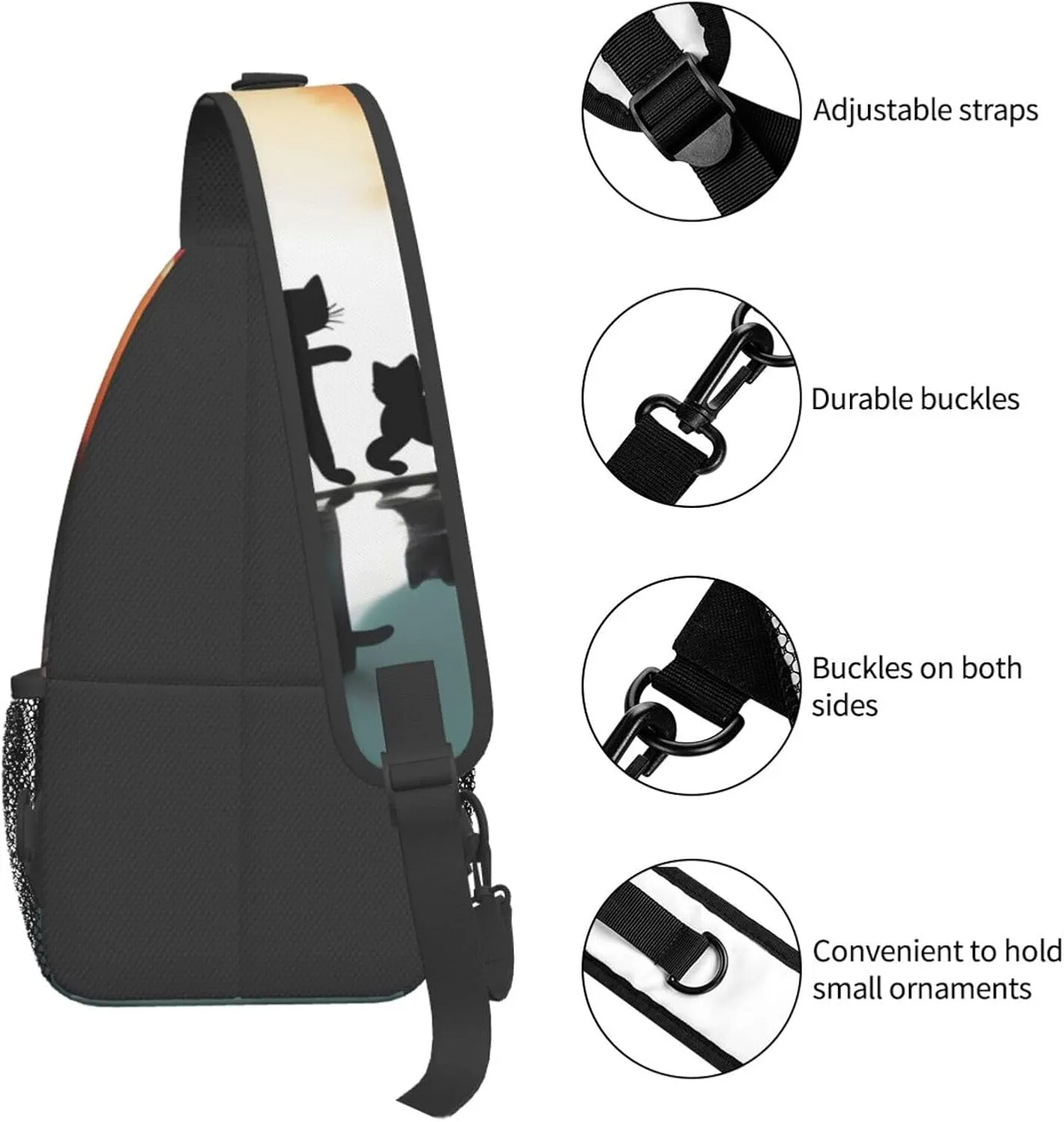 cute happy kitten Print Sling Backpack, Sling Bag, Crossbody Chest Bag Daypack, for Hiking Travel