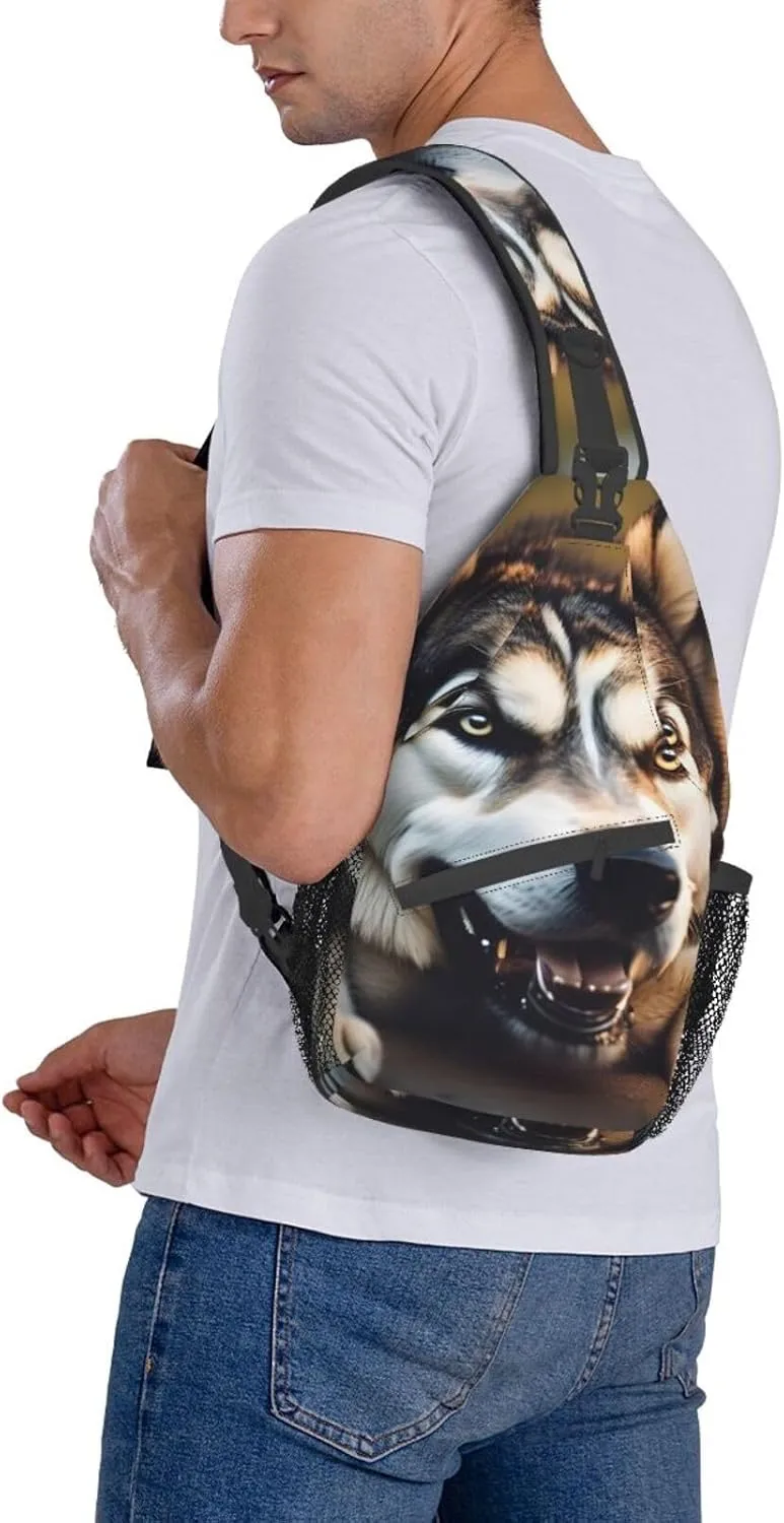 Cute Husky Unisex Casual Diagonal Chest Bag,Multipurpose Crossbody Shoulder Bag Travel Hiking Daypack