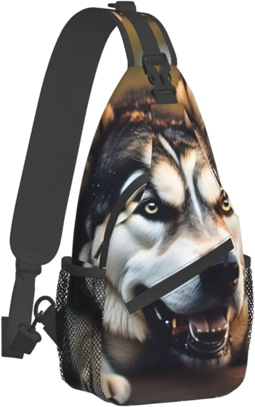 Cute Husky Unisex Casual Diagonal Chest Bag,Multipurpose Crossbody Shoulder Bag Travel Hiking Daypack
