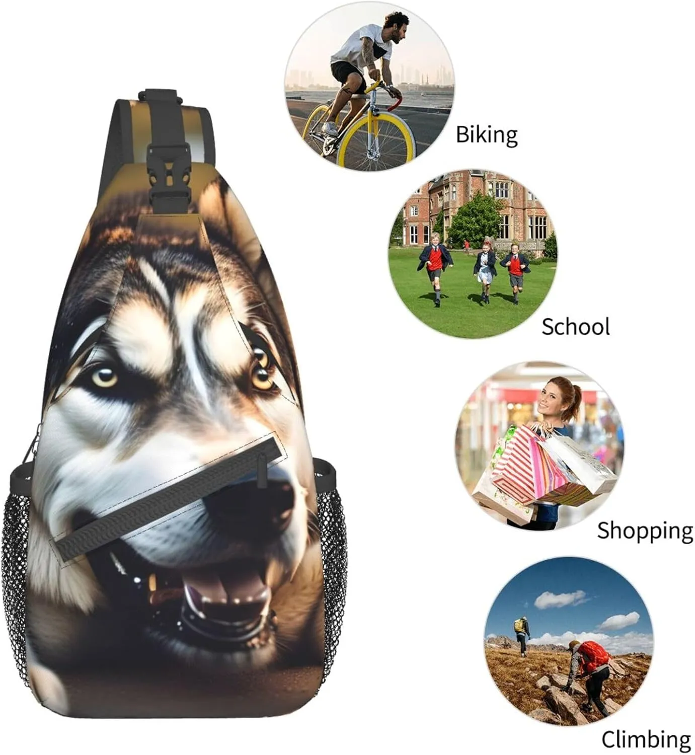 Cute Husky Unisex Casual Diagonal Chest Bag,Multipurpose Crossbody Shoulder Bag Travel Hiking Daypack