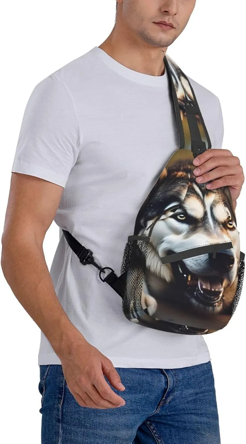 Cute Husky Unisex Casual Diagonal Chest Bag,Multipurpose Crossbody Shoulder Bag Travel Hiking Daypack