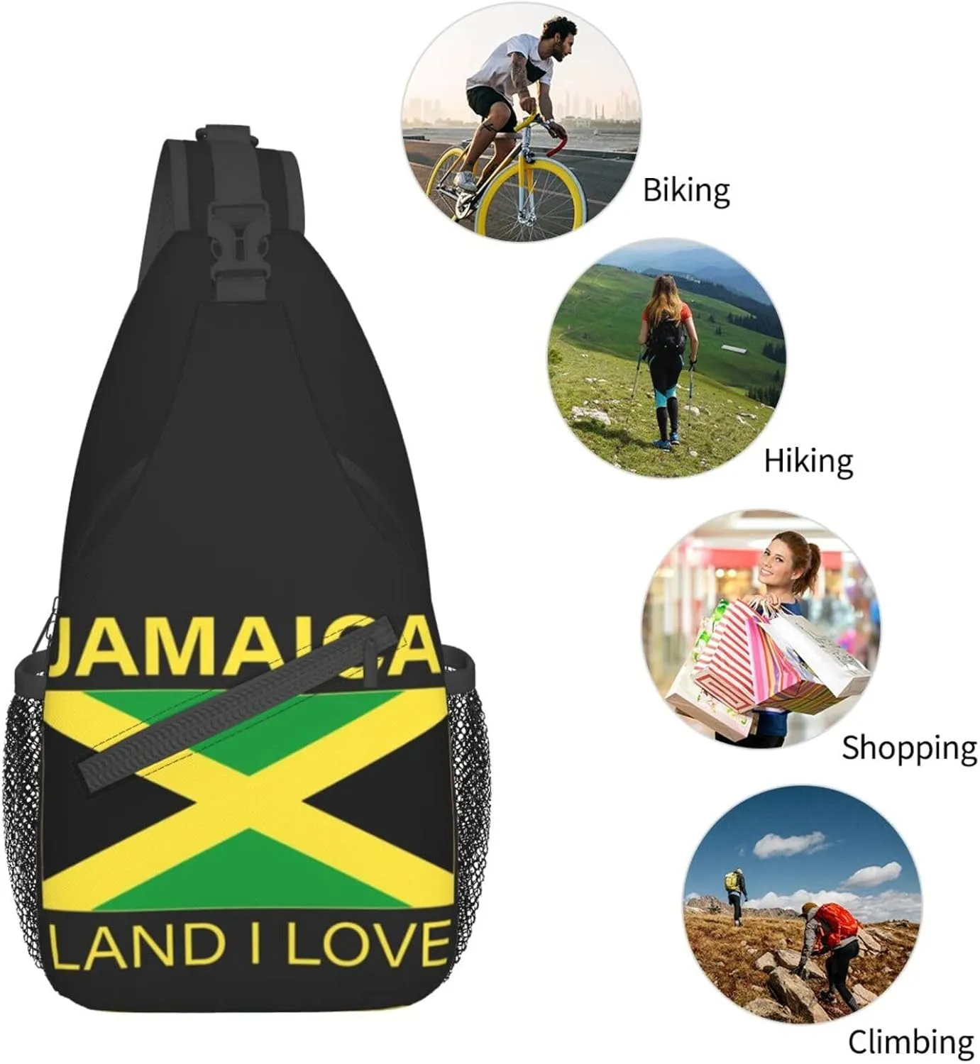 Cute Jamaica Flag Sling Backpack, Multipurpose Crossbody Shoulder Bag Jamaican Travel Hiking Daypack for Women Men