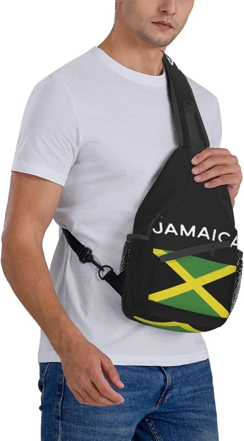 Cute Jamaica Flag Sling Backpack, Multipurpose Crossbody Shoulder Bag Jamaican Travel Hiking Daypack for Women Men