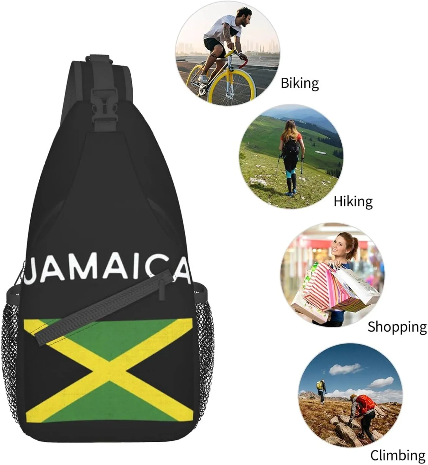 Cute Jamaica Flag Sling Backpack, Multipurpose Crossbody Shoulder Bag Jamaican Travel Hiking Daypack for Women Men