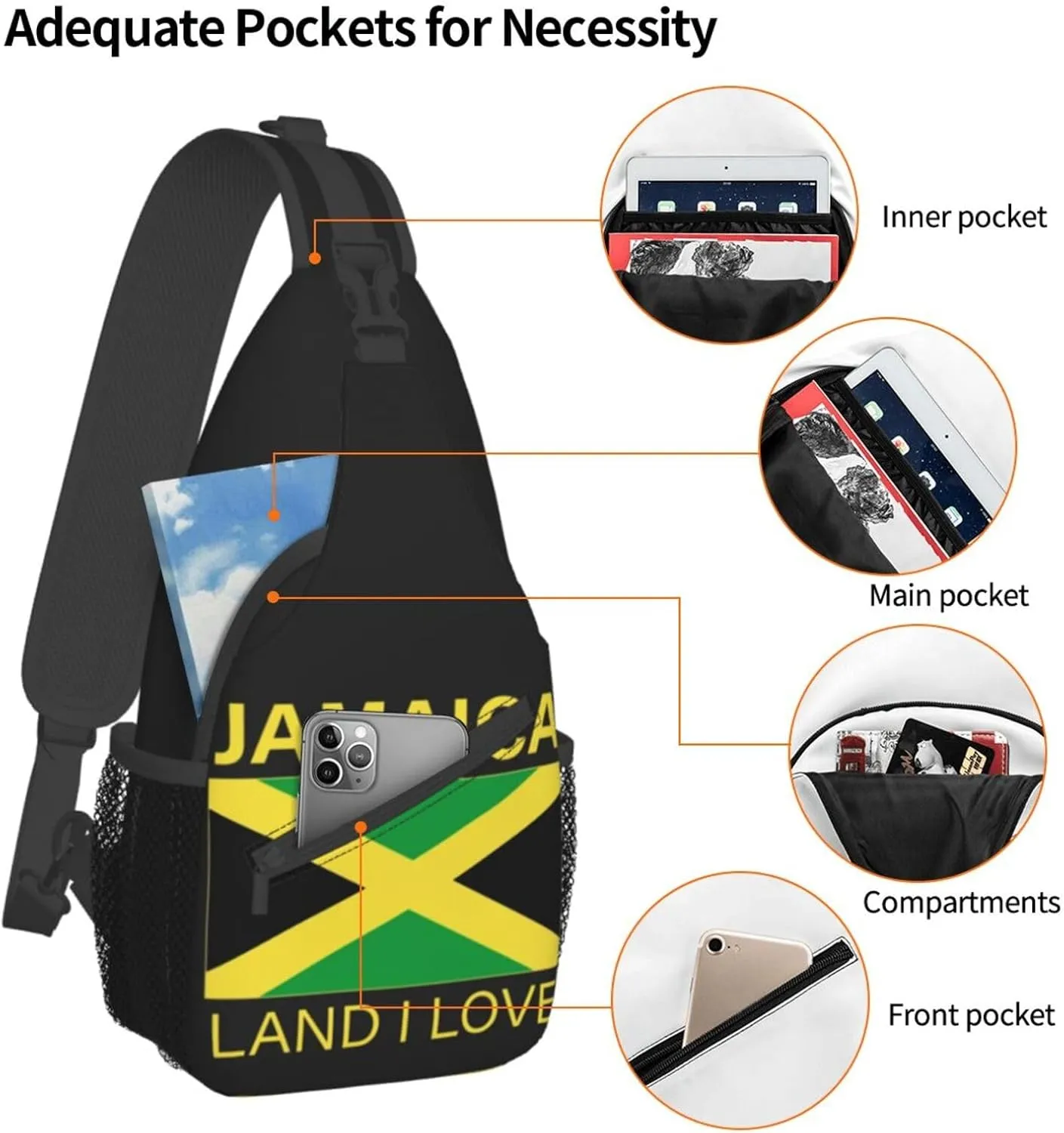 Cute Jamaica Flag Sling Backpack, Multipurpose Crossbody Shoulder Bag Jamaican Travel Hiking Daypack for Women Men