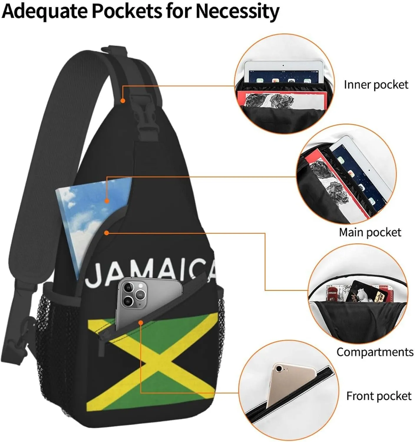 Cute Jamaica Flag Sling Backpack, Multipurpose Crossbody Shoulder Bag Jamaican Travel Hiking Daypack for Women Men