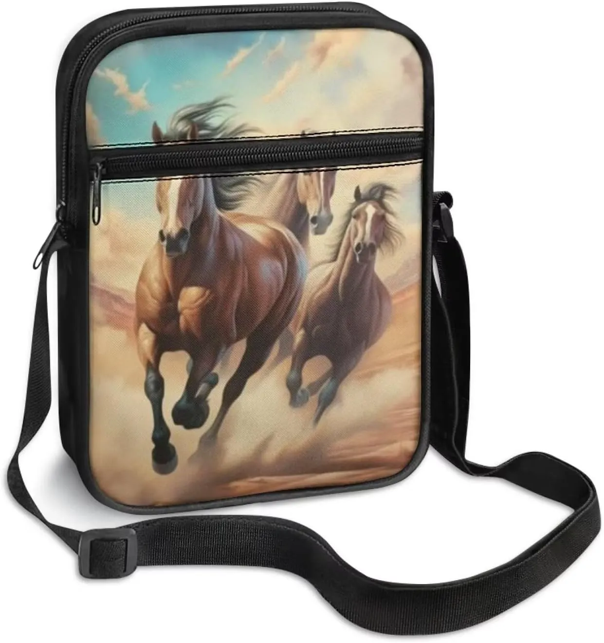 Cute Messenger Bag with Zipper and Front Pocket Sling Crossbody Shoulder Bags Adjustable Strap