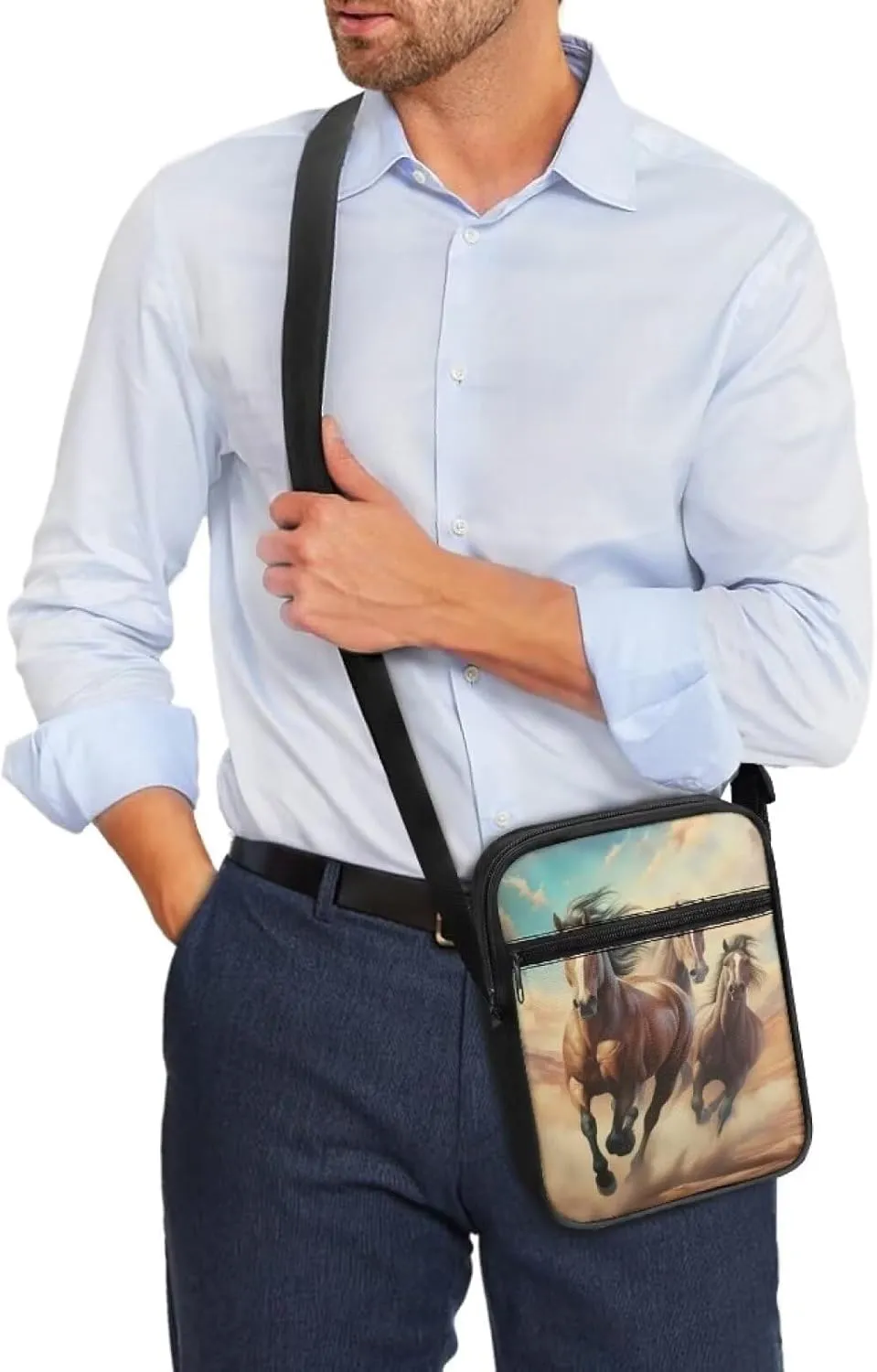 Cute Messenger Bag with Zipper and Front Pocket Sling Crossbody Shoulder Bags Adjustable Strap