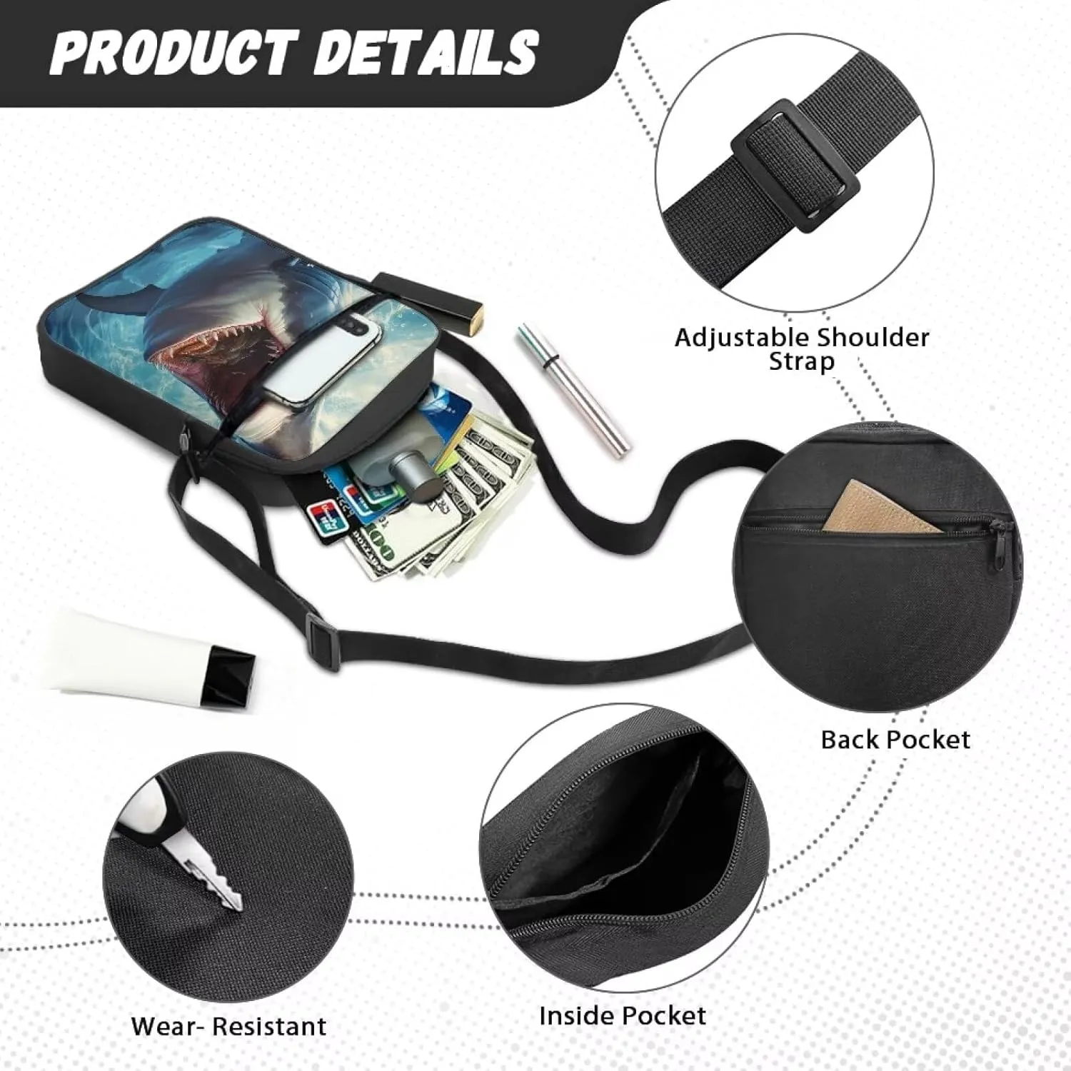 Cute Messenger Bag with Zipper and Front Pocket Sling Crossbody Shoulder Bags Adjustable Strap