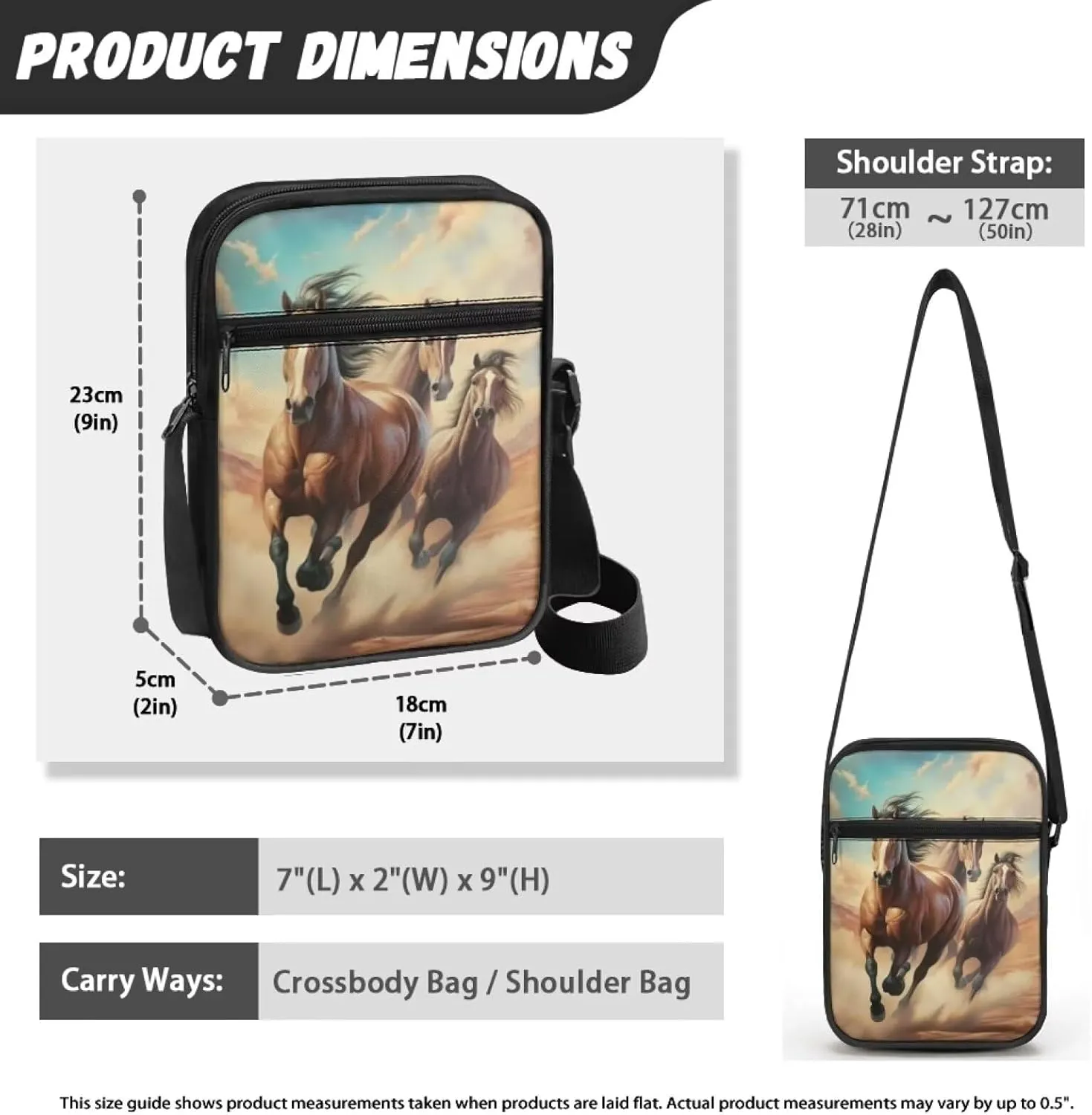 Cute Messenger Bag with Zipper and Front Pocket Sling Crossbody Shoulder Bags Adjustable Strap