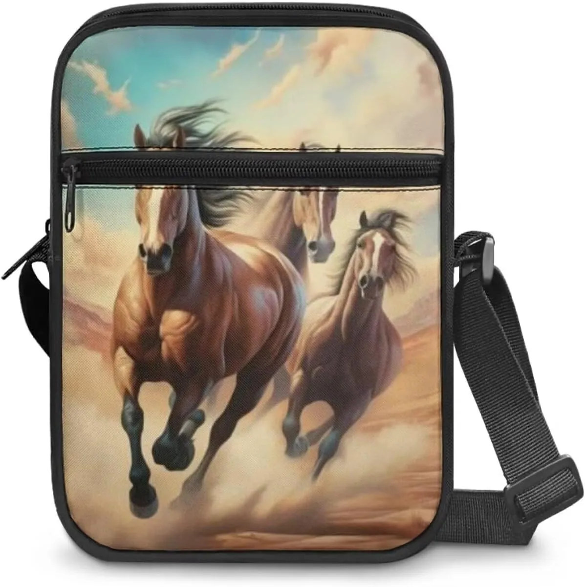 Cute Messenger Bag with Zipper and Front Pocket Sling Crossbody Shoulder Bags Adjustable Strap