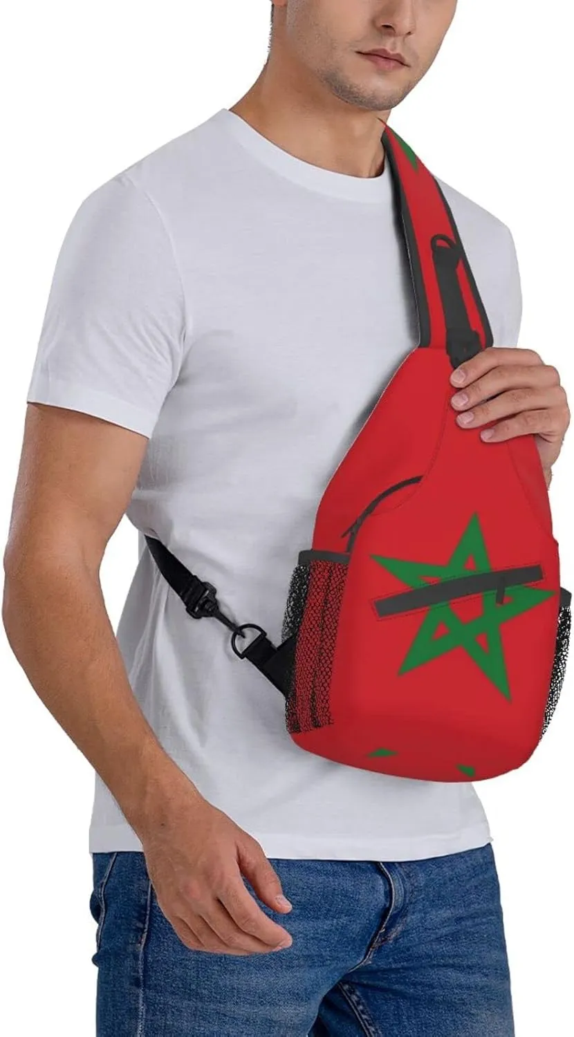 Cute Morocco Flag Sling Backpack, Multipurpose Crossbody Shoulder Bag Travel Hiking Moroccan Casual Daypack for Men Women