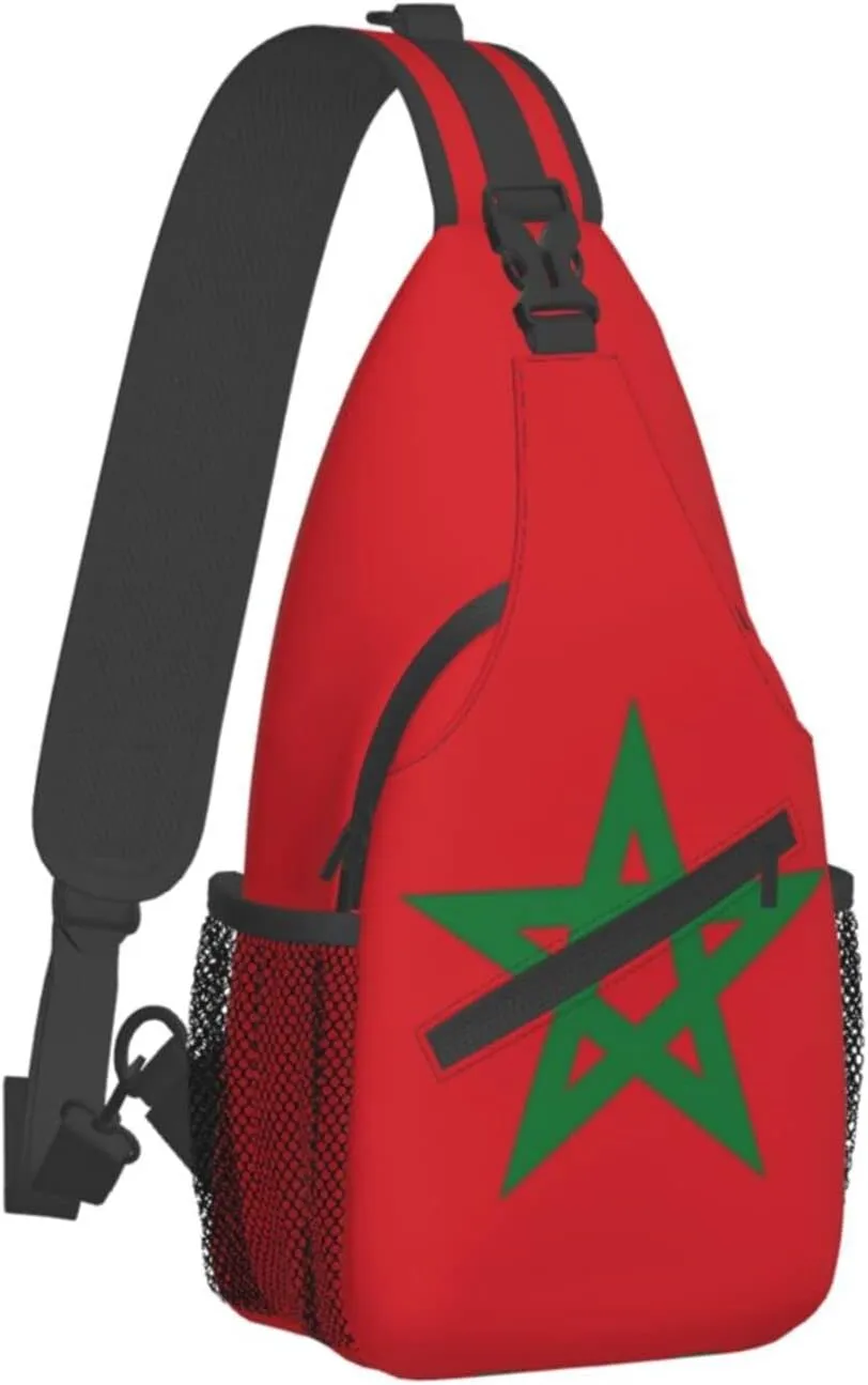 Cute Morocco Flag Sling Backpack, Multipurpose Crossbody Shoulder Bag Travel Hiking Moroccan Casual Daypack for Men Women