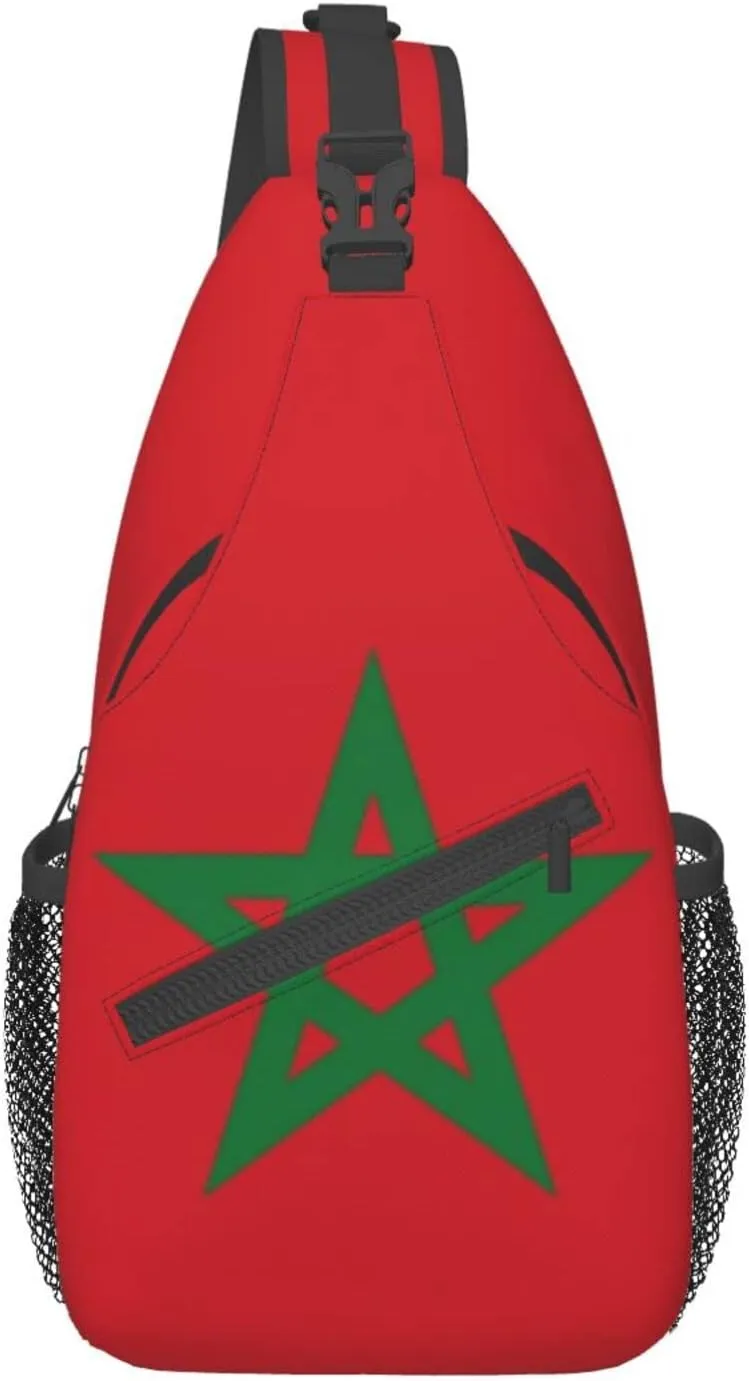 Cute Morocco Flag Sling Backpack, Multipurpose Crossbody Shoulder Bag Travel Hiking Moroccan Casual Daypack for Men Women