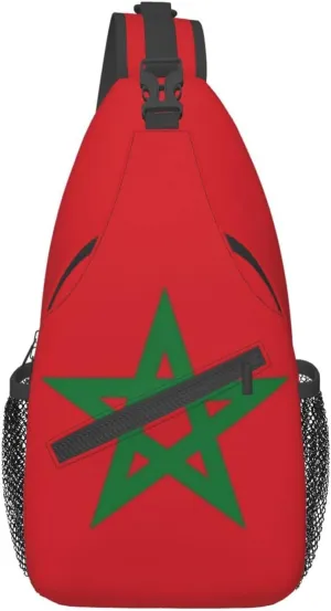 Cute Morocco Flag Sling Backpack, Multipurpose Crossbody Shoulder Bag Travel Hiking Moroccan Casual Daypack for Men Women