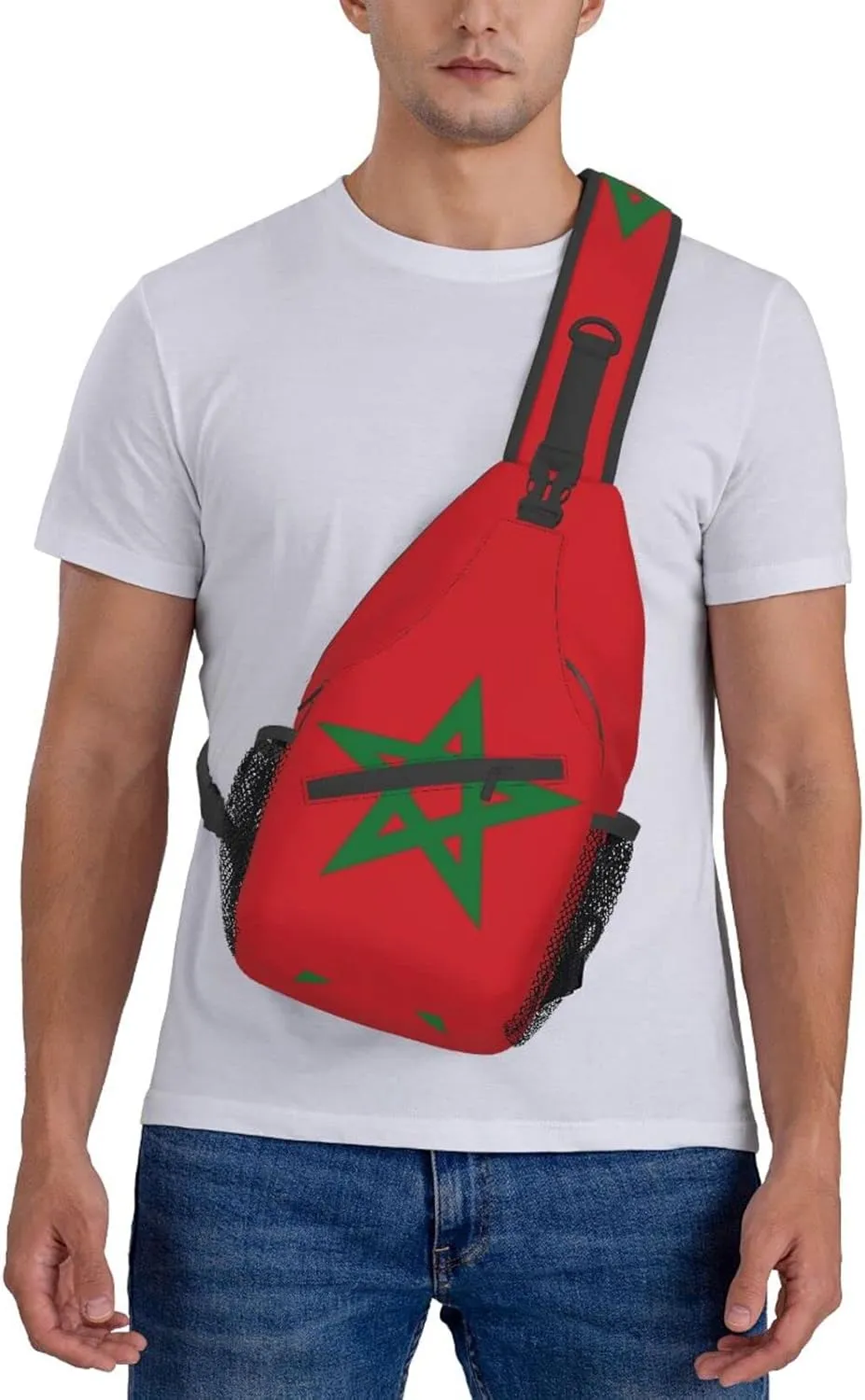 Cute Morocco Flag Sling Backpack, Multipurpose Crossbody Shoulder Bag Travel Hiking Moroccan Casual Daypack for Men Women