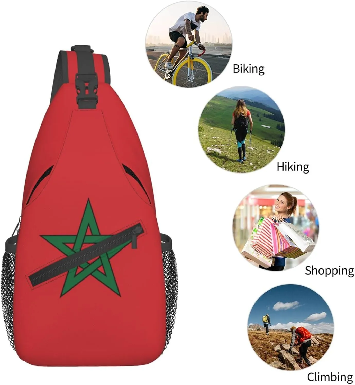 Cute Morocco Flag Sling Backpack Multipurpose Crossbody Sling Bag Travel Hiking Crossbody Shoulder Bag Backpack