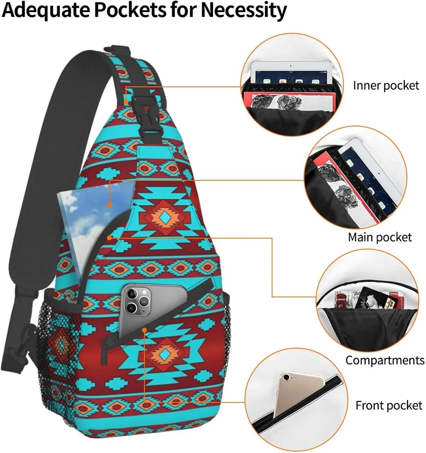 Cute Native American Sling Backpack Casual Indian Chest Bags Crossbody Travel Hiking Daypack For Women Men