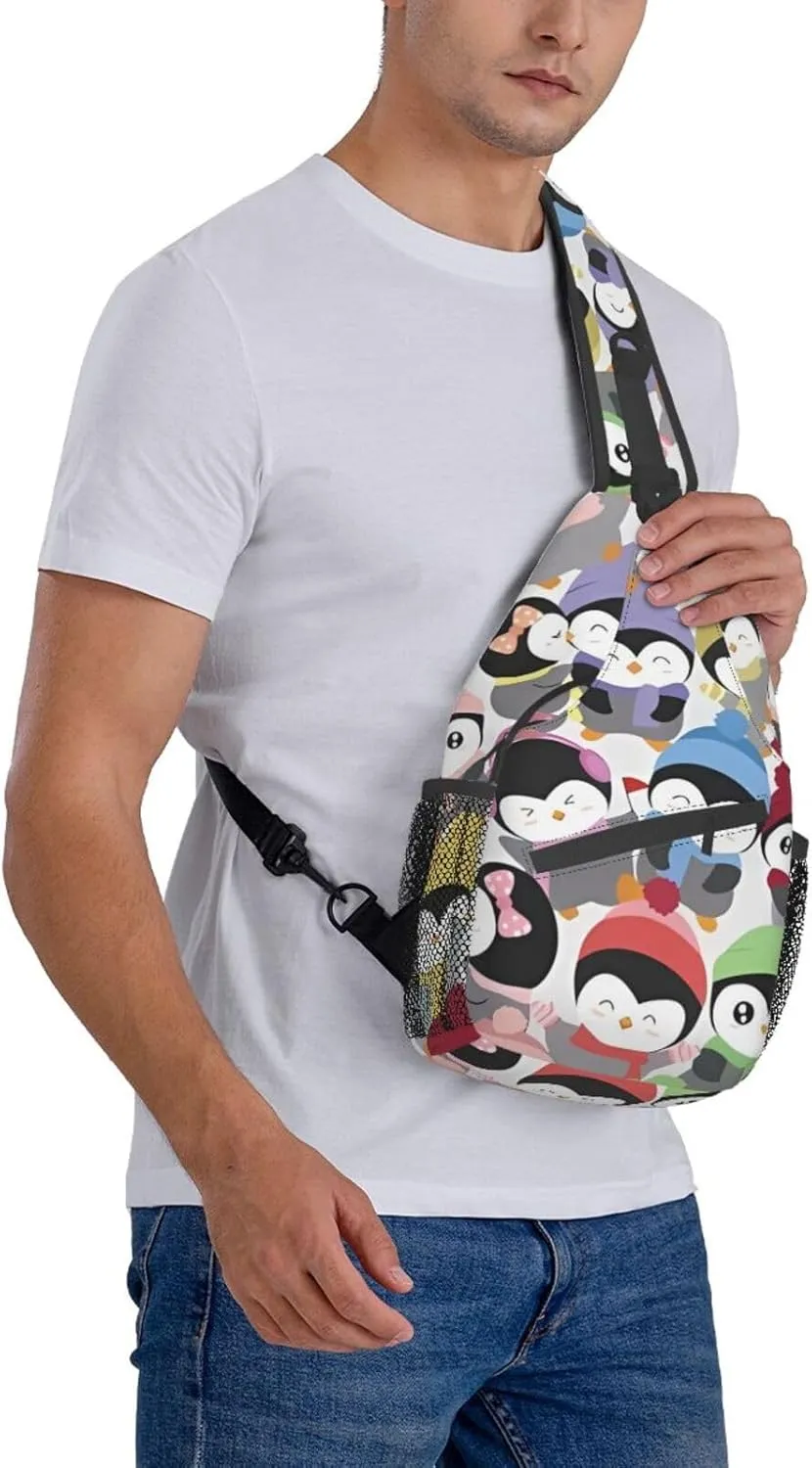 Cute Penguins Sling Bag for Women Mens Crossbody Sling Backpack Cycling Hiking Daypack Chest Shoulder Bag with Adjustable Strap