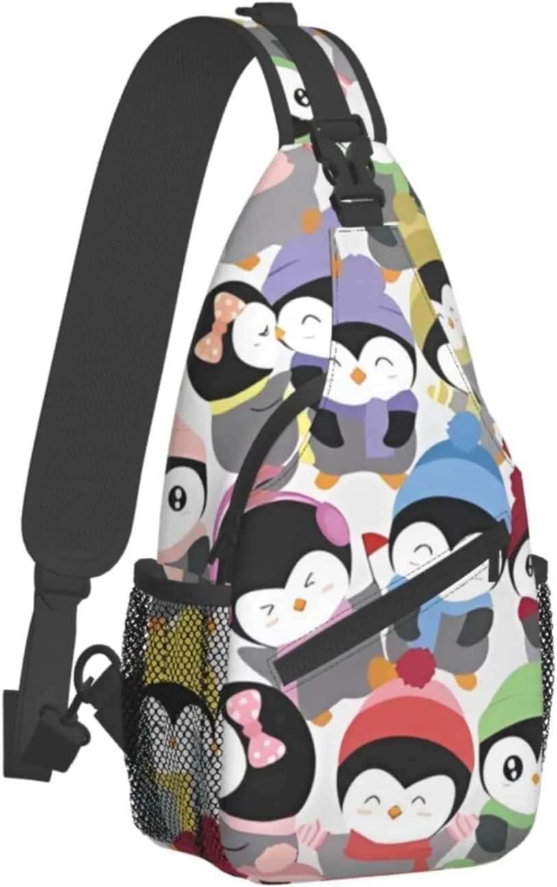 Cute Penguins Sling Bag for Women Mens Crossbody Sling Backpack Cycling Hiking Daypack Chest Shoulder Bag with Adjustable Strap