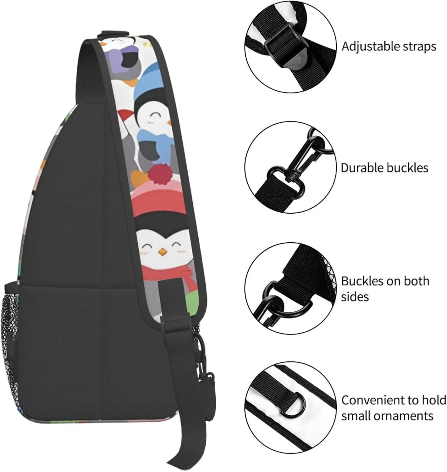 Cute Penguins Sling Bag for Women Mens Crossbody Sling Backpack Cycling Hiking Daypack Chest Shoulder Bag with Adjustable Strap