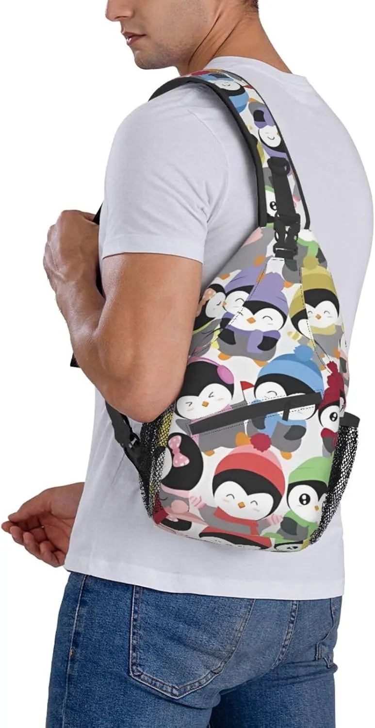 Cute Penguins Sling Bag for Women Mens Crossbody Sling Backpack Cycling Hiking Daypack Chest Shoulder Bag with Adjustable Strap