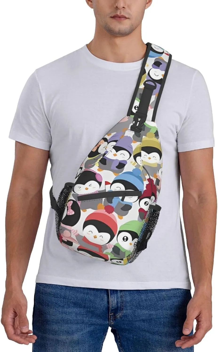 Cute Penguins Sling Bag for Women Mens Crossbody Sling Backpack Cycling Hiking Daypack Chest Shoulder Bag with Adjustable Strap
