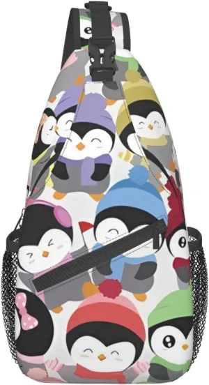 Cute Penguins Sling Bag for Women Mens Crossbody Sling Backpack Cycling Hiking Daypack Chest Shoulder Bag with Adjustable Strap
