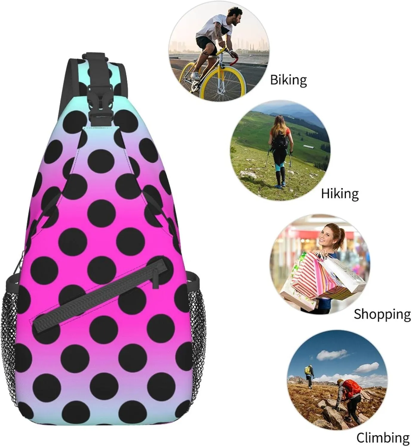 Cute Red White Polka Dots Crossbody Sling Backpack Sling Bag Travel Hiking Chest Bag Daypack for Women Men