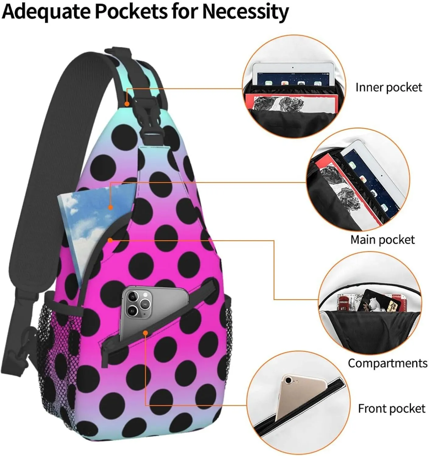 Cute Red White Polka Dots Crossbody Sling Backpack Sling Bag Travel Hiking Chest Bag Daypack for Women Men