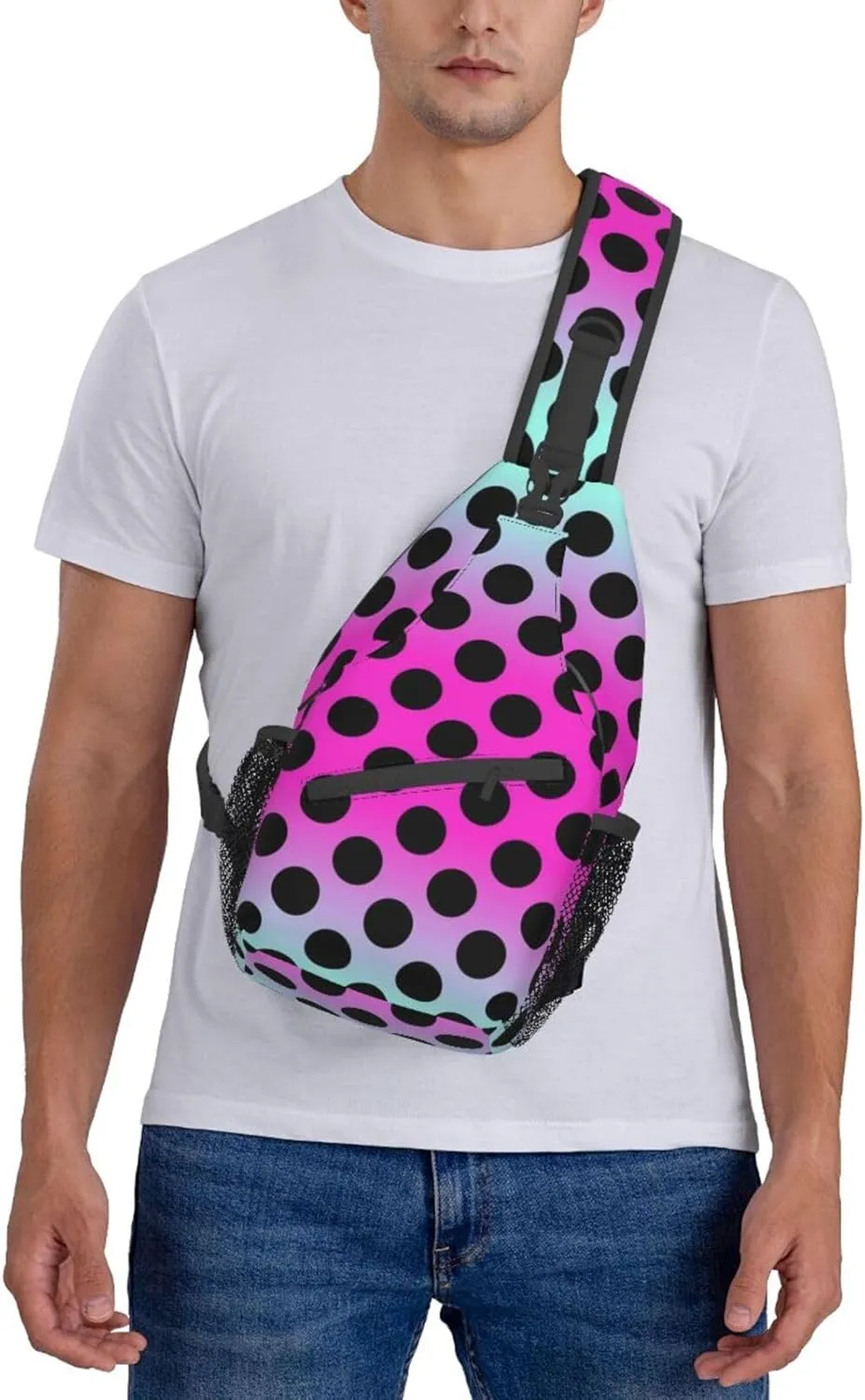 Cute Red White Polka Dots Crossbody Sling Backpack Sling Bag Travel Hiking Chest Bag Daypack for Women Men