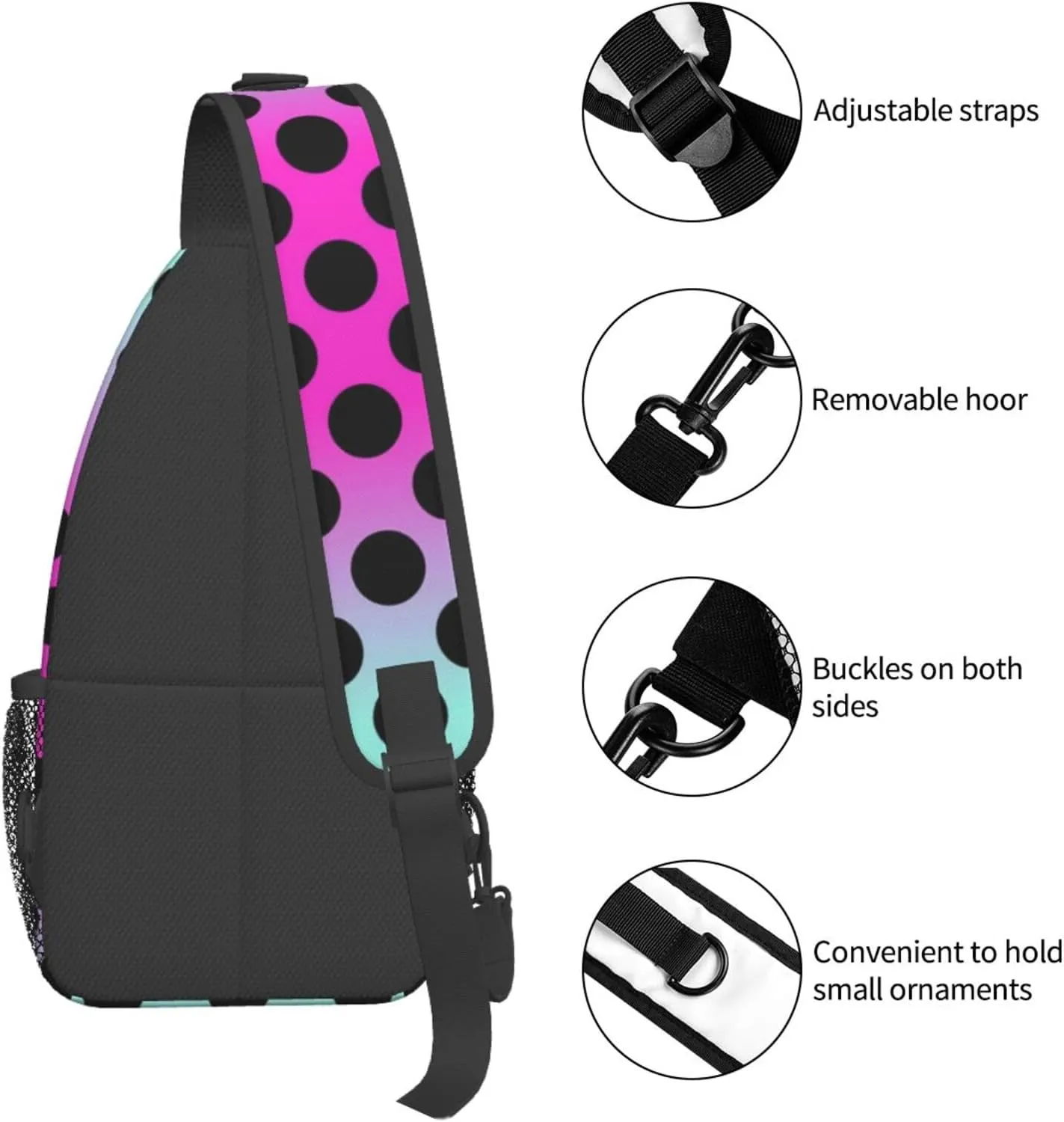 Cute Red White Polka Dots Crossbody Sling Backpack Sling Bag Travel Hiking Chest Bag Daypack for Women Men