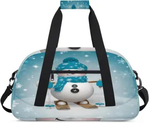 Cute Snowman Gym Duffel Bag for Men Women Sled Snowflake Sports Tote Bag with Adjustable Shoulder Strap for Dance Gymnastics Traveling Outdoor Camping Overnight Stay