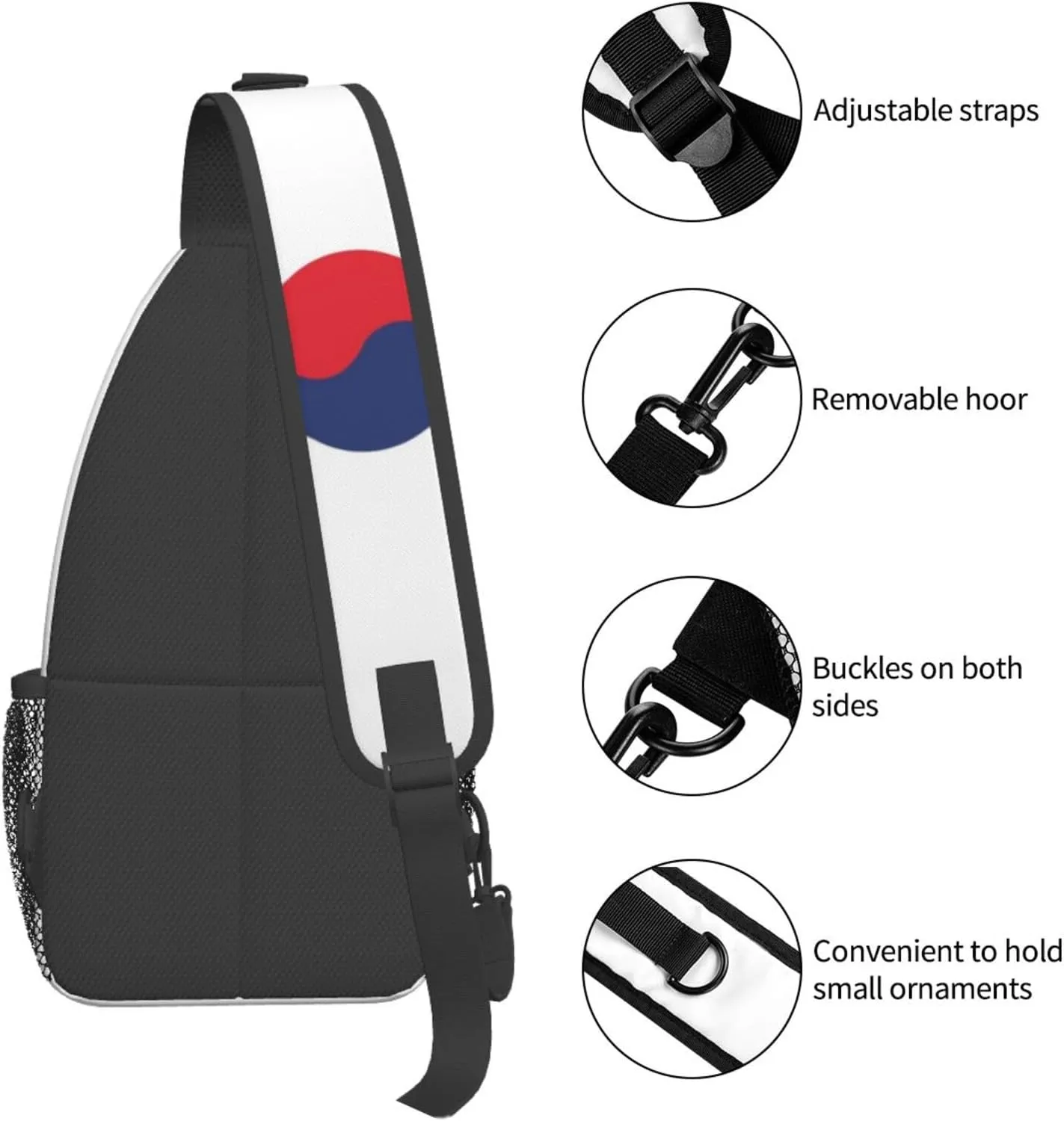 Cute South Korea Flag Sling Backpack Multipurpose Crossbody Sling Bag Travel Hiking Crossbody Shoulder Bag Backpack