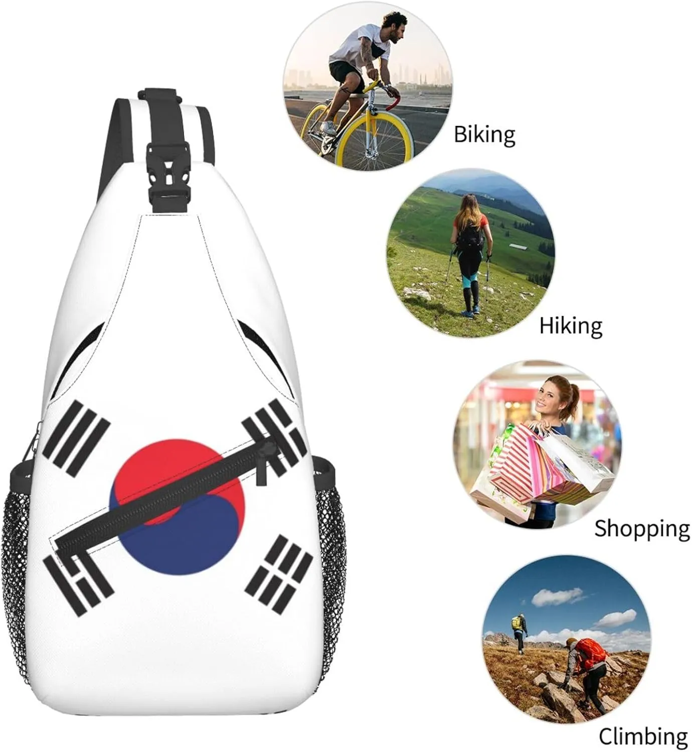 Cute South Korea Flag Sling Backpack Multipurpose Crossbody Sling Bag Travel Hiking Crossbody Shoulder Bag Backpack