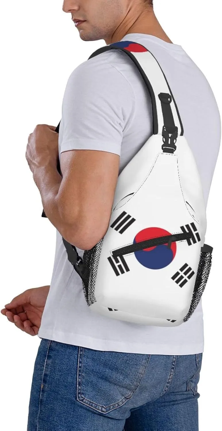 Cute South Korea Flag Sling Backpack Multipurpose Crossbody Sling Bag Travel Hiking Crossbody Shoulder Bag Backpack