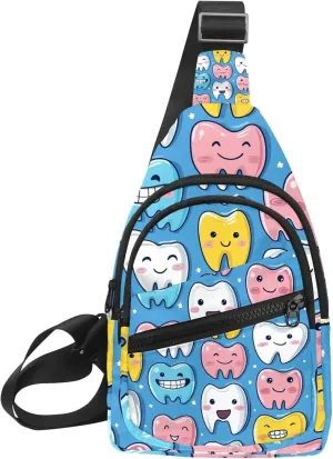 Cute Teeth Sling Backpack, Adjustable Crossbody Shoulder Bag Travel Hiking Daypack