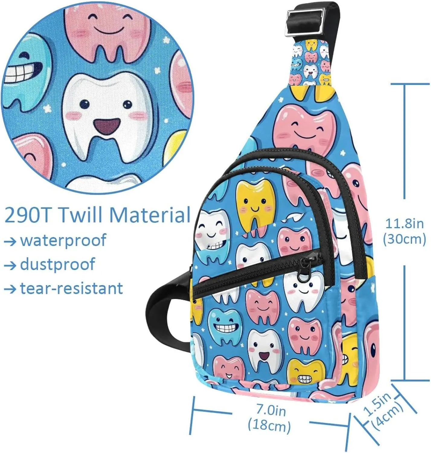 Cute Teeth Sling Backpack, Adjustable Crossbody Shoulder Bag Travel Hiking Daypack