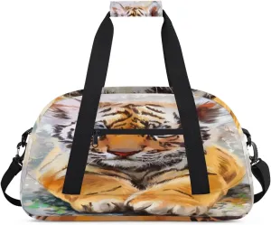 Cute Tiger Gym Duffel Bag for Men Women Watercolor Painting Sports Tote Bag with Adjustable Shoulder Strap for Dance Gymnastics Traveling Outdoor Camping Overnight Stay