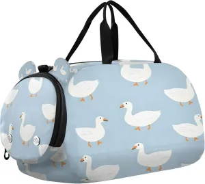 Cute White Geese Kids Overnight Sports Duffel Bags with Shoe Compartment & Wet Pocket Travel Sport Gym Bag for Girls Boys